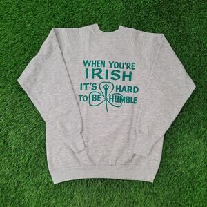 Vintage Funny Humble Irish Sweatshirt Women L/XL 21x25 Crop USA